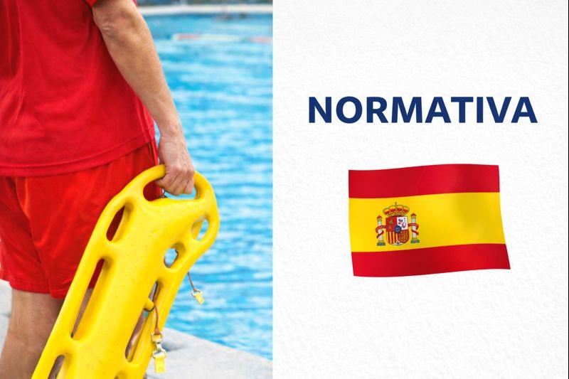 Socorrista vigilando piscina según normativa de seguridad